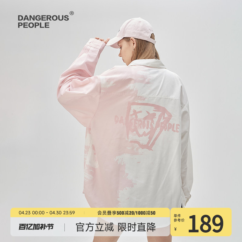 Dangerous People Joker Xue Dsp Long-Sleeved Shirt Pink Gradient Fashion Unisex Trendy ins Shirt