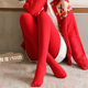 Bride's Wedding Festive Red Tights, Warm Pants for Women in Their Zodiac Year, Autumn and Winter Fleece-Lined Thick Leggings for Outerwear