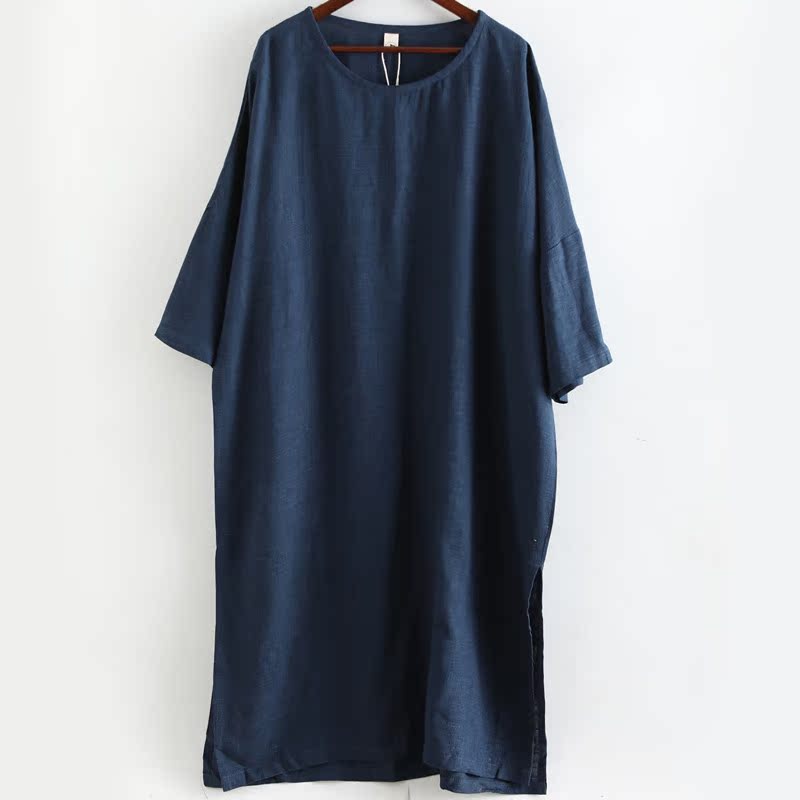 Thu Summer Minimalist Zen nam Home Mang Set Linen nam Loose trắng Gown Thiền ăn mặc nửa Sleeve