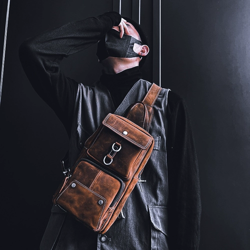 Сумка через плечо, кожаная нагрудная сумка, сумка на одно плечо, рюкзак, из натуральной кожи, воловья кожа