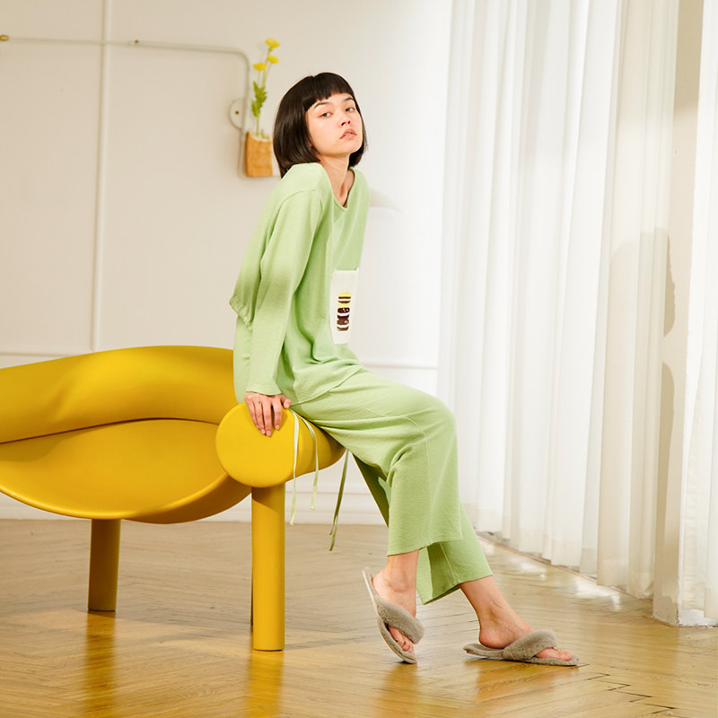 Dodo Cocoa Pyjamas Lady Spring Autumn Winter Pure Cotton Clear And Loose Sleeve Head Long Sleeve Long Pants Personality Home Suit Suit