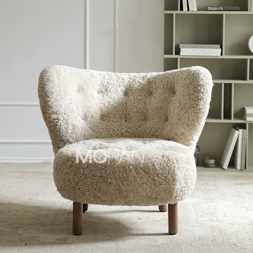 陌染 Датское настоящее шерстяное одно диван -стул Небольшой квартирный дизайнер Средний и повседневный диван из орехового ореха ягненка
