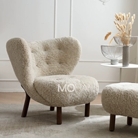 Одноместный стул из импортной натуральной шерсти лунного цвета + подставка для ног