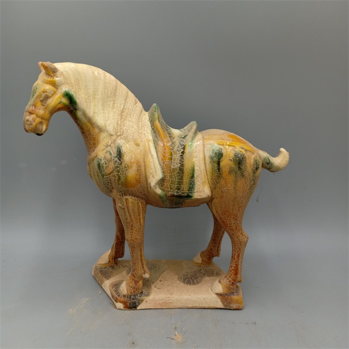 Tang Sancai Yellow Glazed War Horse Imitation Museum Unearthed Ancient Porcelain Antique Antique Immediately Get Rich Ornament