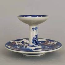 Qing Dynasty Qianlong Blue and white glaze red Lion pattern candle holder Oil lamp Antique Antique antique porcelain old goods old goods