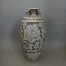 Song Cizhou kiln white glaze black color carved flower four series bottles made of old imitation unearthed ancient porcelain antique antique collection ornaments