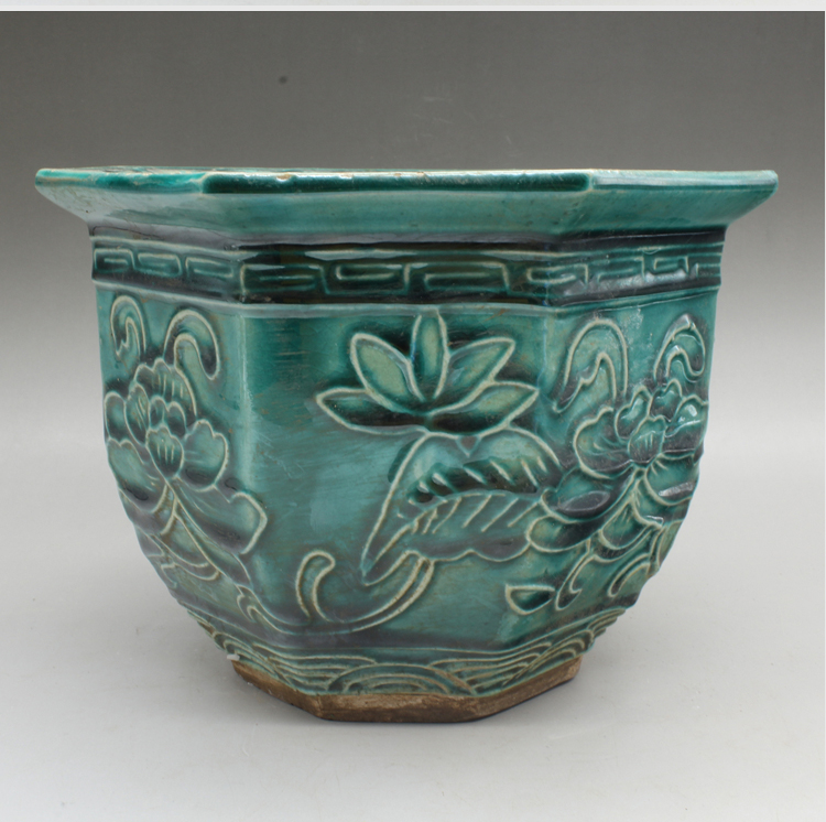 Qingguang Xu green glazed flower pot antique old ceramic old porcelain old porcelain old objects Miscellaneous