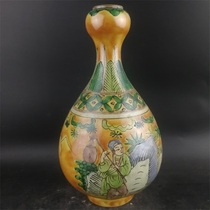 Daming Jiajing Year-made vegetarian three-color figure Garlic bottle Antique porcelain Antique antique porcelain Old object collection