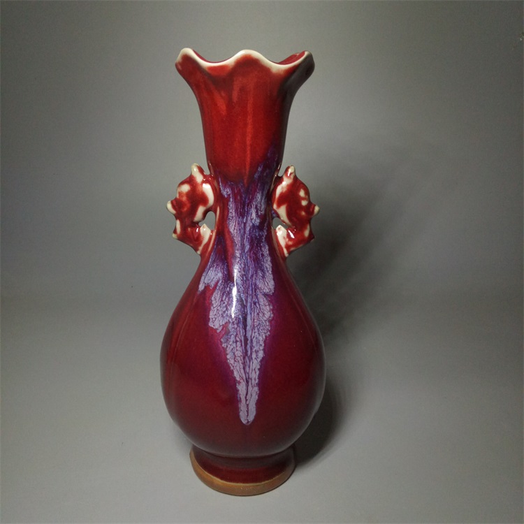 Song Jun Kin Red Glaze Double Ear Dragon Vase Antique - decorated porcelain bottles Antique antique home collection pieces