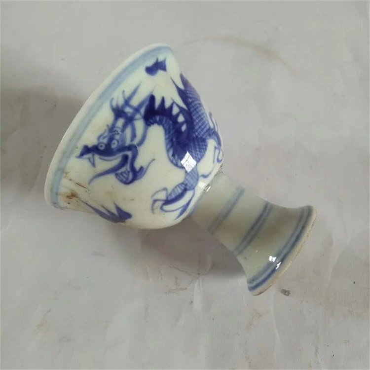 Antique Collection Ancient Porcelain Factory Goods Ceramics Antique Hand-painted Blue and White Dining Utensils Tall Wine Sets Dragon Pattern Wine Cup