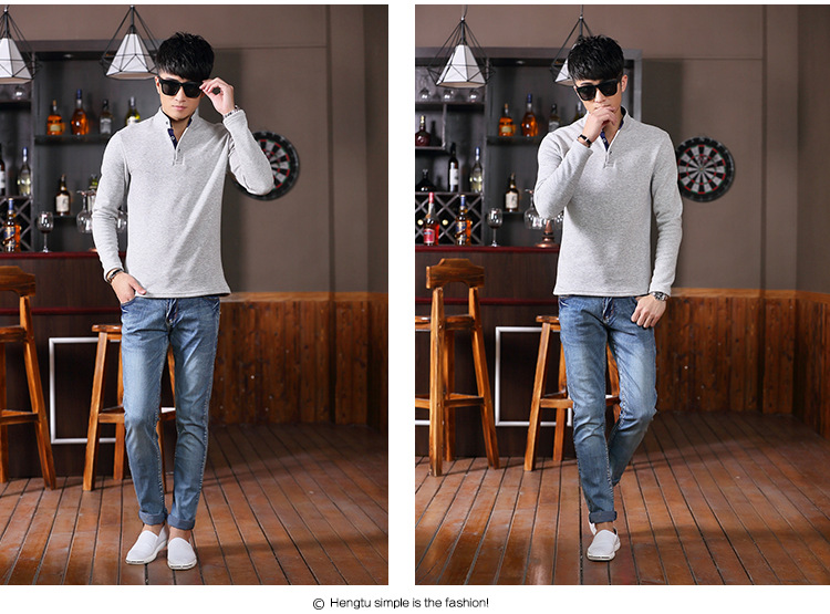 Cotton mùa thu đông với quần áo cách nhiệt nhung nam áo thun dài tay màu máu và nhung dày mùa đông áo sơ mi nam đất nhỏ vải thun cotton