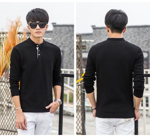 Áo cotton nam mùa đông với nhung ấm cách nhiệt quần áo nam dài tay áo thun máu và áo nhung dày mùa đông áo phông rộng nam