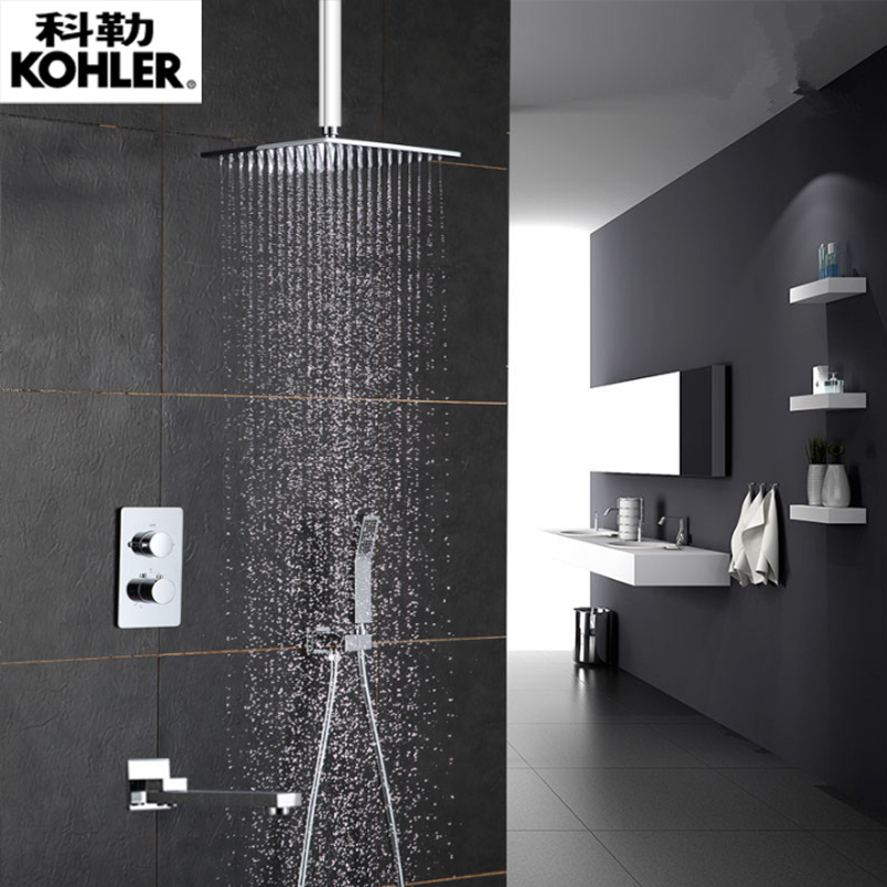 Concealed thermostatic shower-in-wall type hot and cold chrome color black Hide recessed shower kit Flower