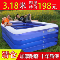 Influent children in the pool room with a thickened and inflatable swimming pool