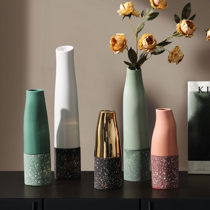 European-style simple modern abstract thin mouth color ceramic vase living room coffee table TV cabinet flower arrangement decoration