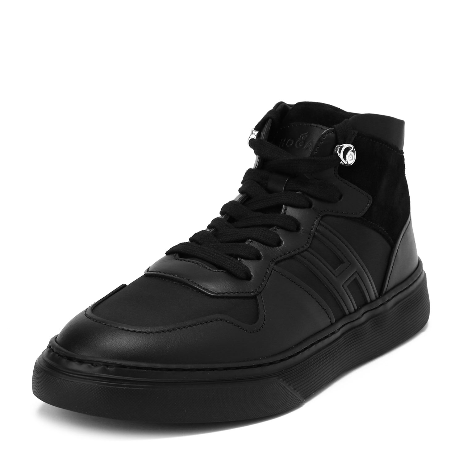 Hogan Đen Bò Da LOGO Round Head Fall cao Trợ giúp người đàn ông thời trang Casual Shoes