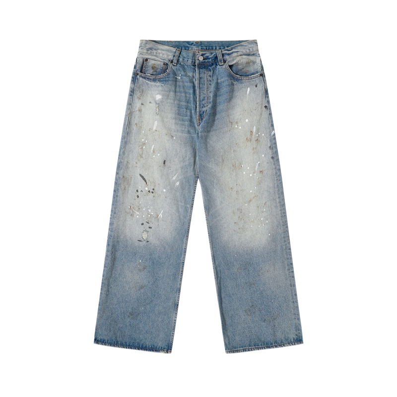 [Hand-Painted Version] Small Eyes 25Ss Distressed Ink Splatter 2021m Washed Ac Flared Straight Jeans Bai Jingting