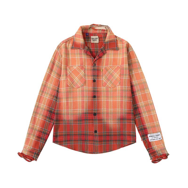 Roaring Little Eyes Groery Dept Washed Destroyed Old High Street Retro Orange Plaid Shirt Jacket