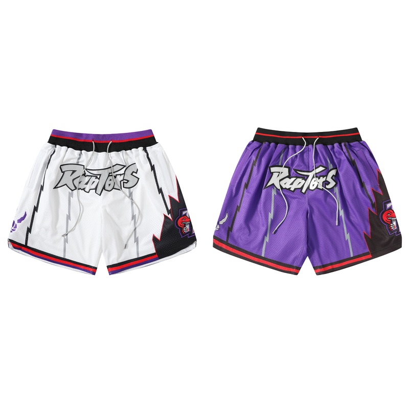 Roaring Little Eyes Just Don Raptors Toronto Raptors White and Purple Retro High Street Basketball Shorts