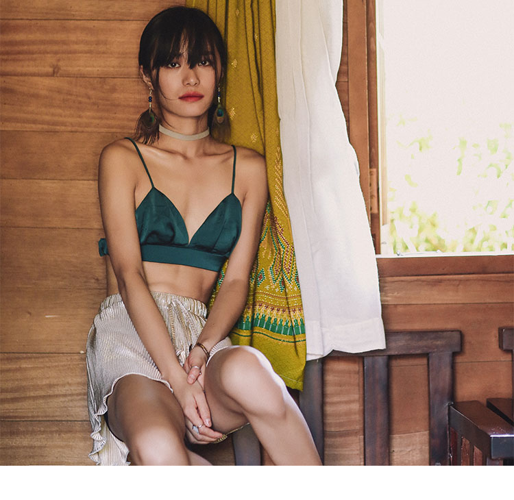 SINCE THEN kể từ đó thiết kế ban đầu retro gợi cảm dây đeo mỏng chia bikini mùa hè xanh dừa đậm bộ đồ bơi nữ kín đáo