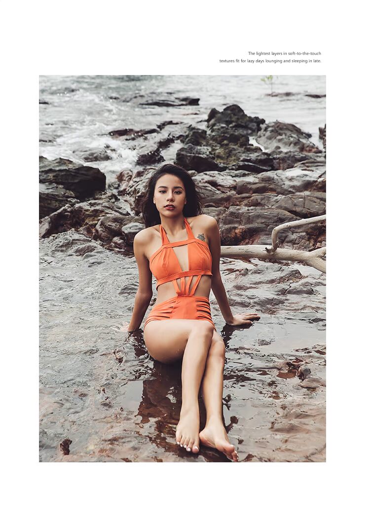 SINCE THEN thời trang mới gợi cảm màu cam bikini một mảnh bên bờ biển treo cổ áo tắm nữ mùa hè đồ bơi nữ cao cấp