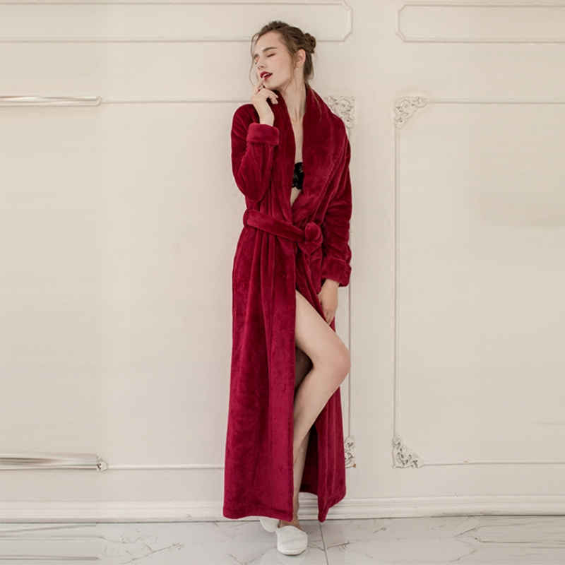 Japanese nightgown women's winter coral fleece thickened and lengthened flannel noble court warm sexy couple pajamas