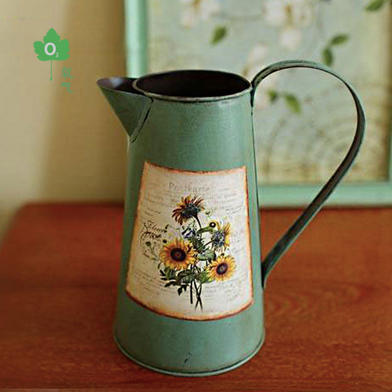 (Sheet Iron Vase) Iron art made old American retro countryside dry flower emulated floral flowerpots Home Decorative Pendulum