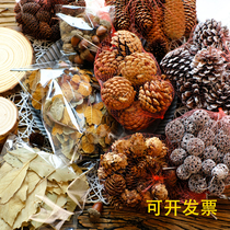 (Natural dried fruit leaves)Pine cones acorn wood chips twigs kindergarten handmade DIY vintage window ornaments