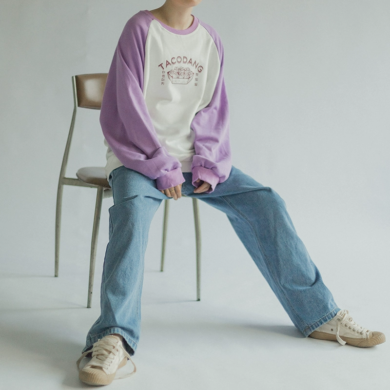 Hàn Quốc ulzzang retro nam và nữ vài tay áo raglan hit màu áo len phần mỏng College BF áo dài tay quần áo unisex