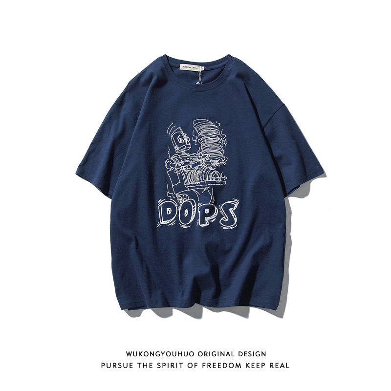 Wukong has goods street animation printing short-sleeved T-shirt tide brand loose all-match simple casual couple short tee men and women