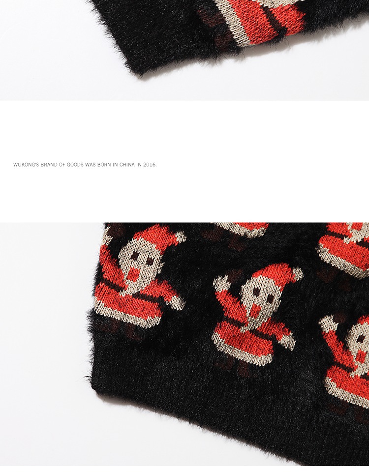 Ins siêu lửa retro phong cách Harajuku Santa áo len thêu đôi lỏng lẻo cổ tròn áo len nam bộ thể thao nam mùa đông