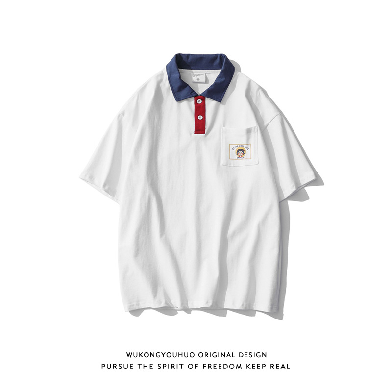 Wukong has goods, Japanese simple short-sleeved polo shirt men's Tide brand loose couple leisure Joker lapel half sleeve t-shirt