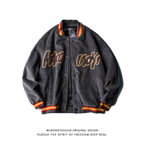 Wukong has goods Autumn New European and American Street retro corduroy baseball jacket mens Tide brand loose embroidery jacket