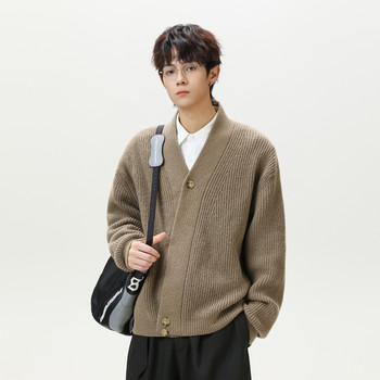 Irregular slanted button cardigan v-neck sweater for men and women Irregular slanted button cardigan v-neck sweater for men and women