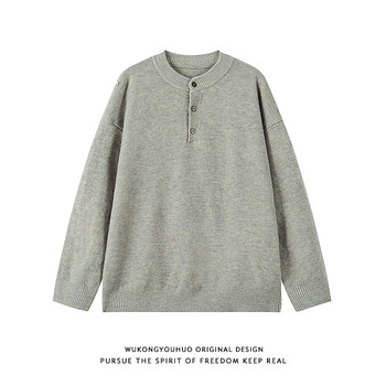 Retro solid color henry neck sweater autumn trendy brand Retro solid color henry neck sweater autumn trendy brand