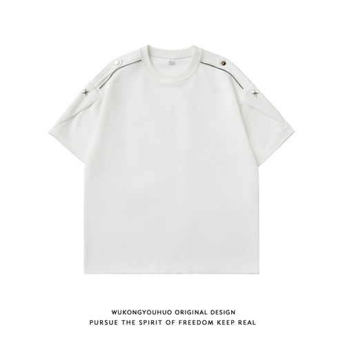 悟空有货 Металлическая трендовая футболка с коротким рукавом, в американском стиле, оверсайз