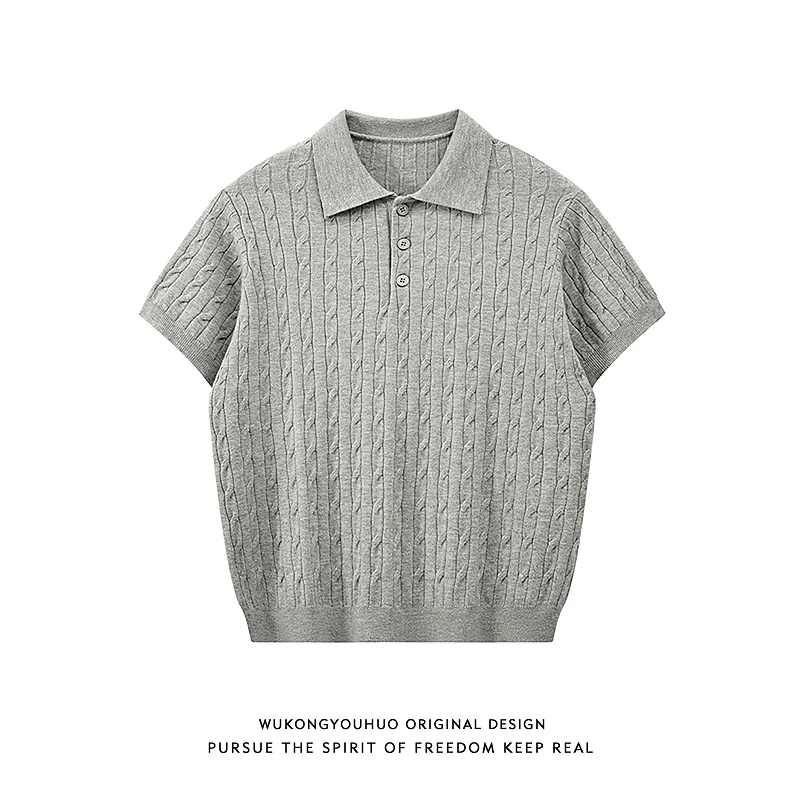 Ретро-к knitted polo, футболка с коротким рукавом, oversize