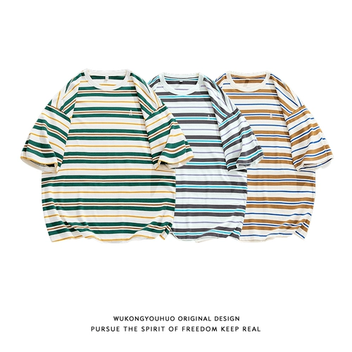 悟空有货 Японская брендовая футболка с коротким рукавом для влюбленных для отдыха, с вышивкой