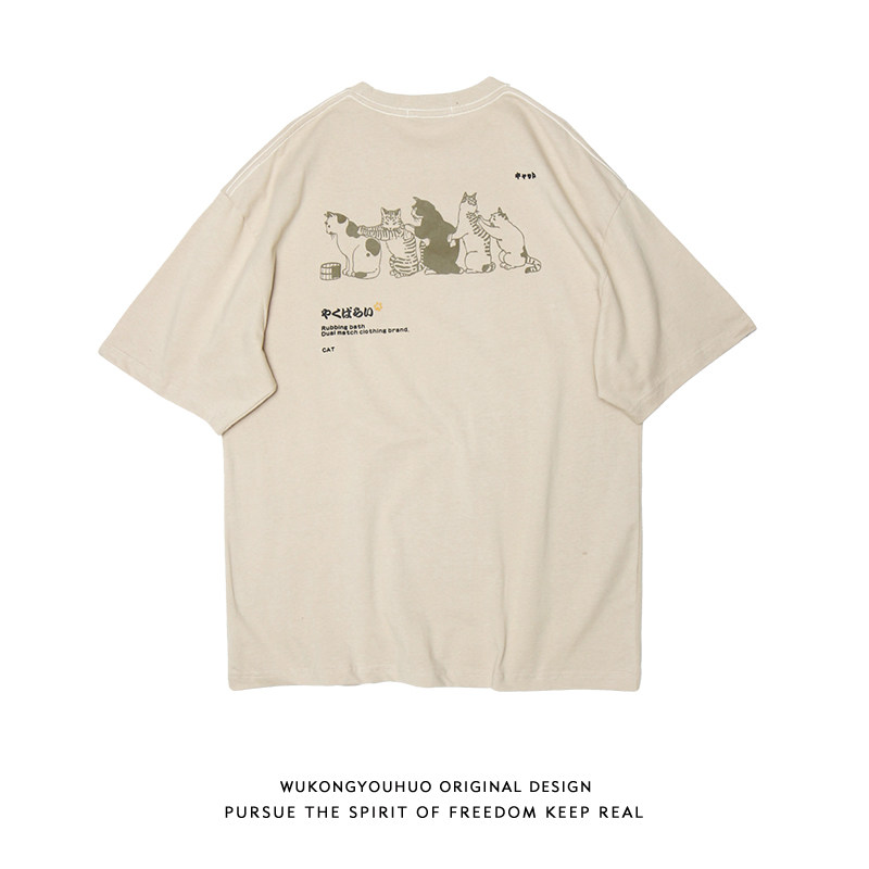 Epiphany with stock Xia New products Japanese Fun Printed Round Collar Short Sleeve T-shirt Male Tide Card Retro Easy Lovers Short Tee