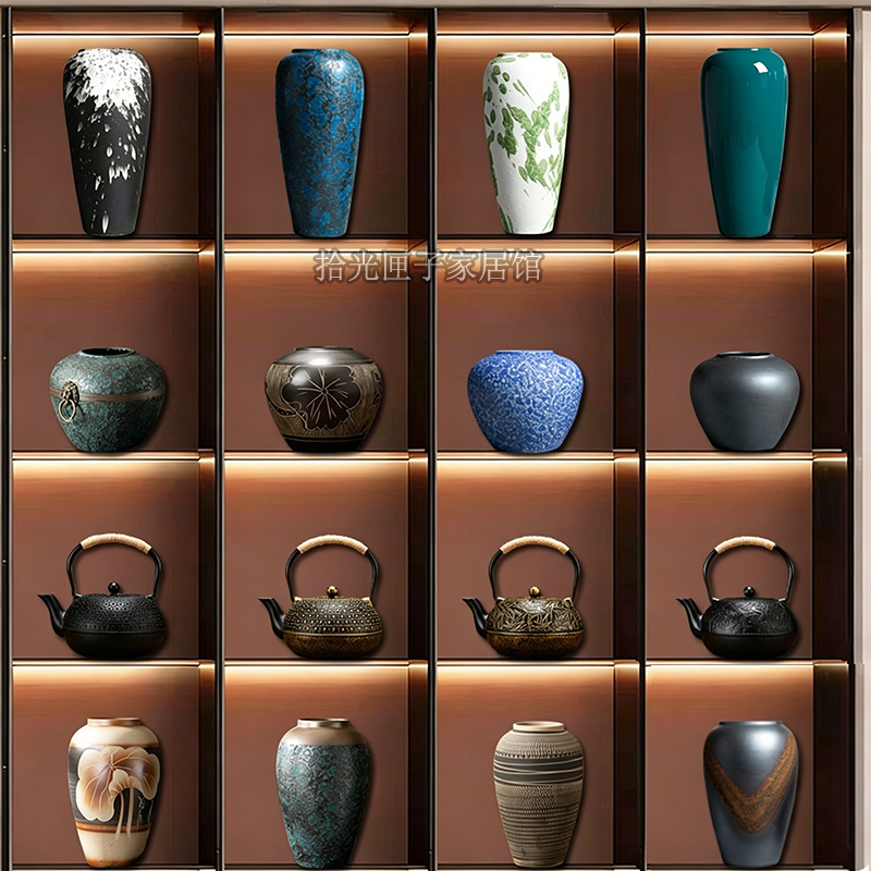 B&B Hotel Tea Room Antique Shelf Chinese-Style Minimalist Teapot Vase Porcelain Art Decoration Ornament Set