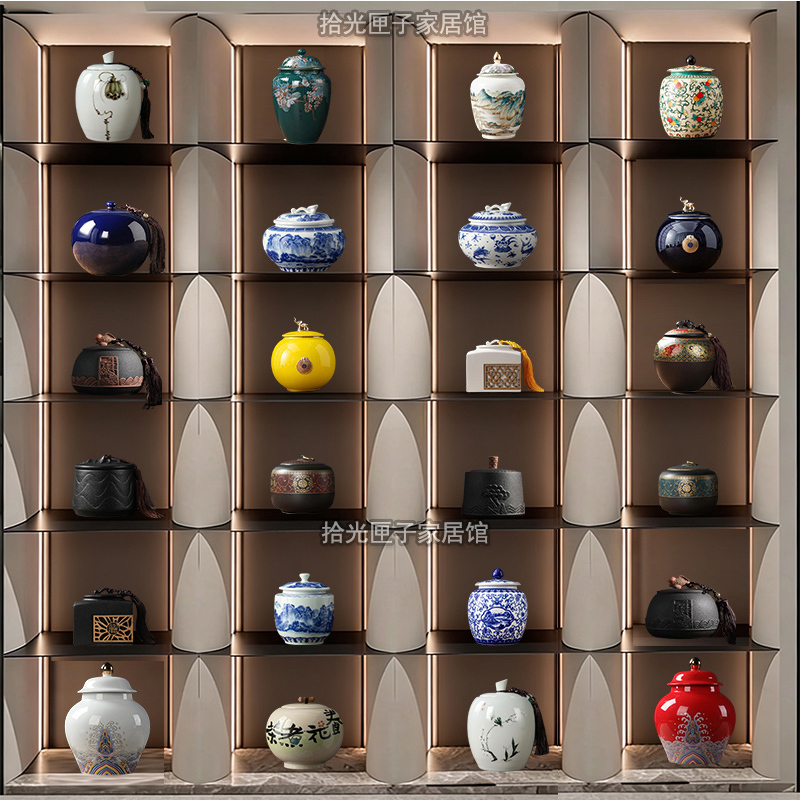 New Chinese-Style Song-Style Aesthetic Ceramic Tea Canister Sealed Jar Tea Room Teahouse Antique Shelf Retro National Style Decorative Ornament New Chinese-Style Song-Style Aesthetic Ceramic Tea Canister Sealed Jar Tea Room Teahouse Antique Shelf Retro National Style Decorative Ornament