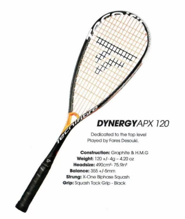 Teney Fly Tecnifre Wall Racket DynERGY APX-120 Ultra Light Full Carbon New Hand Squash Ball