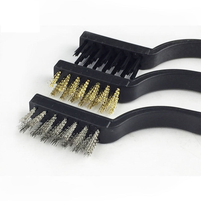 3PC plastic handle steel wire brush stainless steel wire brush brass wire brush nylon brush cleaning brush