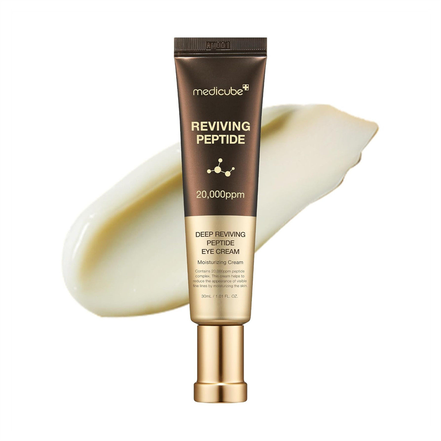 Medicube Tightening Peptide Eye Cream lifts, tightens, wrinkles improves texture, and randomly distributes new and old textures
