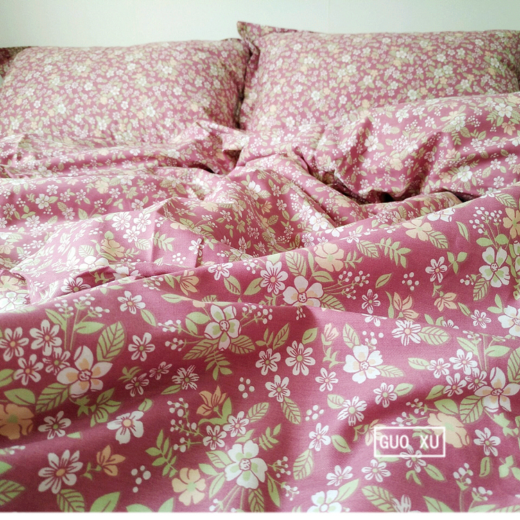 Retro màu hồng nhỏ bông giường đôi giường bông twill bông quilt vỏ gối ba hoặc bốn bộ tờ - Khăn trải giường drap bọc nệm