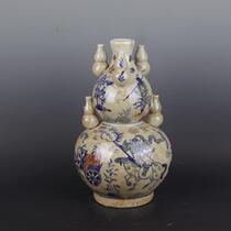 Yuan blue and white underglaze red figure pattern gourd bottle old goods bag old handmade porcelain home furnishings antique antique collection