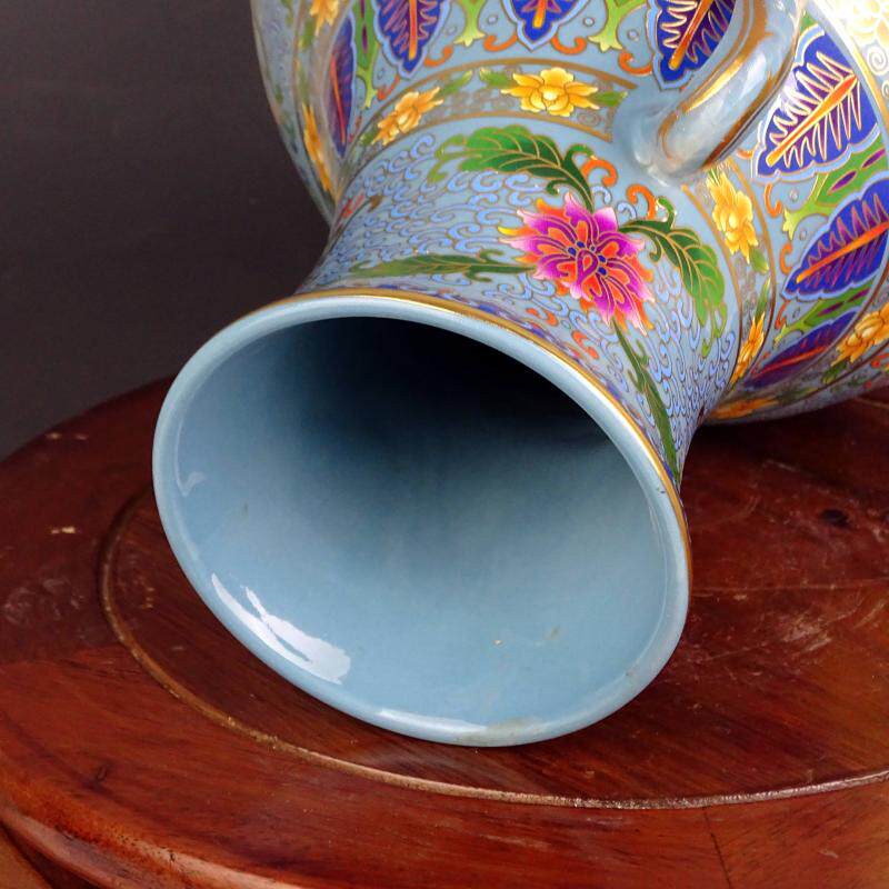 清乾隆窯琺瑯彩藍地開光花卉瓶(3361230) 陶芸 清 乾隆◇藍