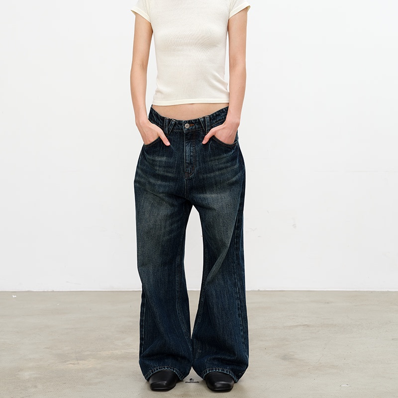 Jcaesar Women Low-Rise Double Pocket Lightning Blue Denim 12oz Cotton Washed Vintage Low-Waist Jeans Jcaesar Women Low-Rise Double Pocket Lightning Blue Denim 12oz Cotton Washed Vintage Low-Waist Jeans