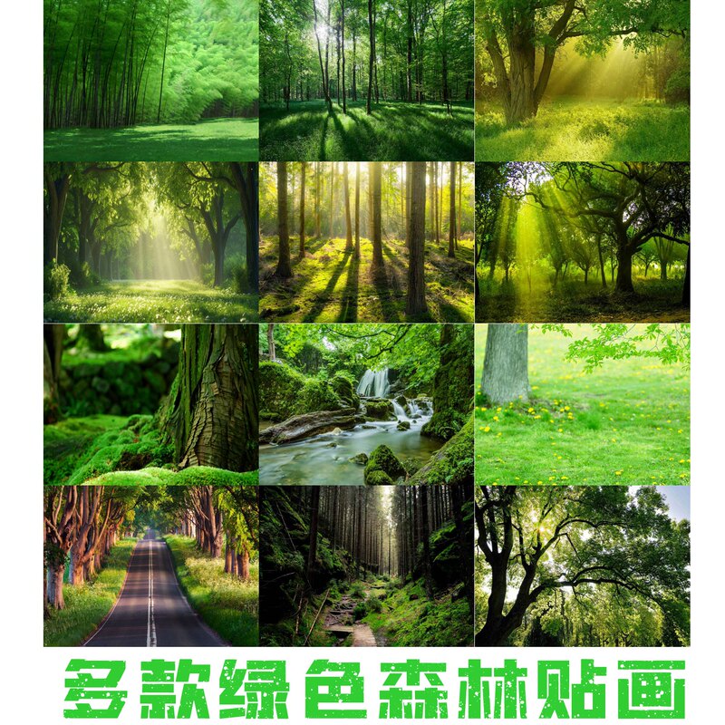 Forest Landscape Painting, Green Trees, Eye-Protecting Picture, Landscape Painting, Children's Room Wall Stickers, Mural, Study Room Decoration, Self-Adhesive