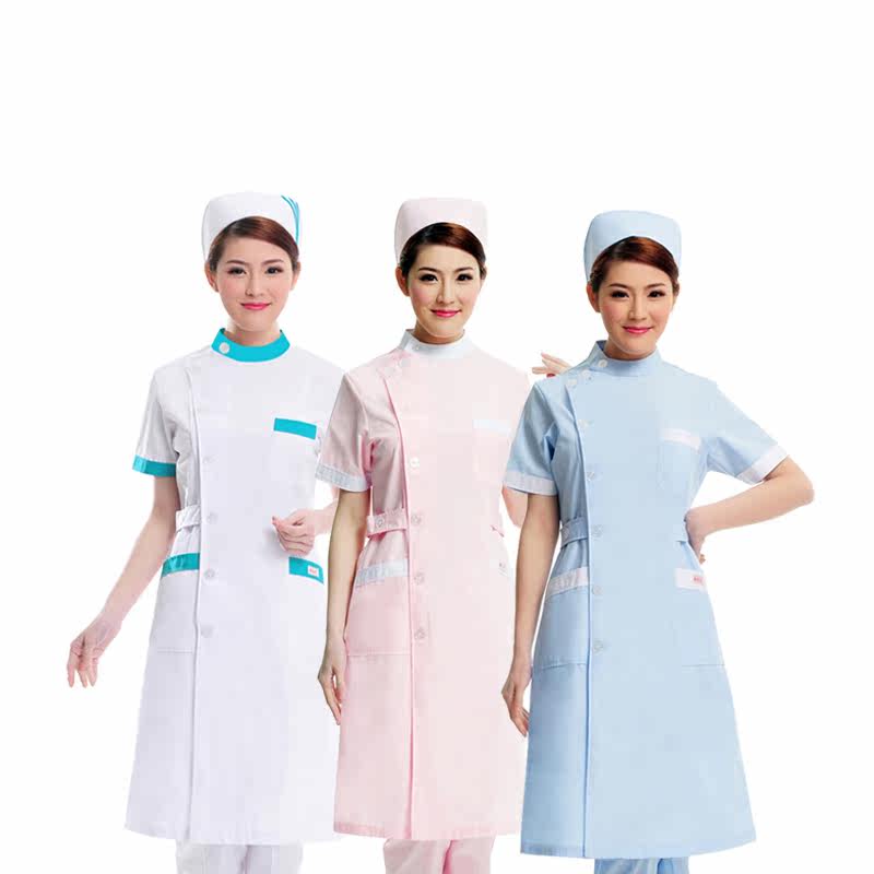 Nurse clothing short sleeve summer drugstore beauty salon beauty clothing white coat collar placket plus side overalls practice clothing